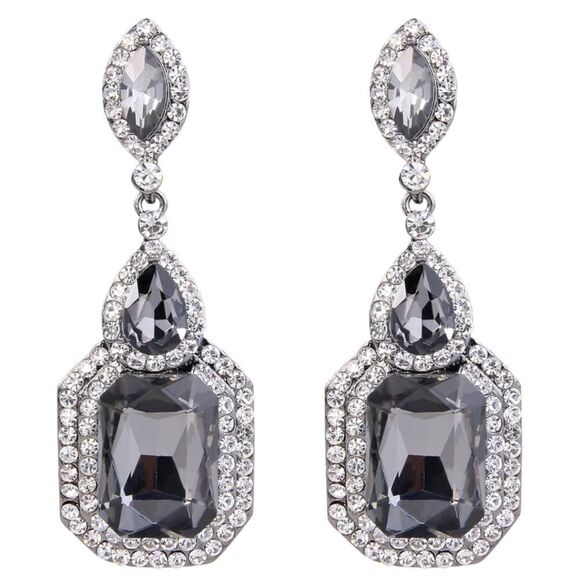 Gun Metal with Charcoal Gray Austrian Crystal Infinity Chandelier Post Earrings - Picture 1 of 5